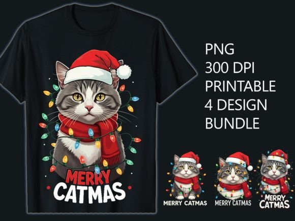 Merry Catmas T-Shirt 4 Design Png: Festive Creative Assets