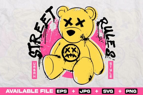 Street Rules Graffiti Bear Doll Design: Urban Edge for Modern Brands