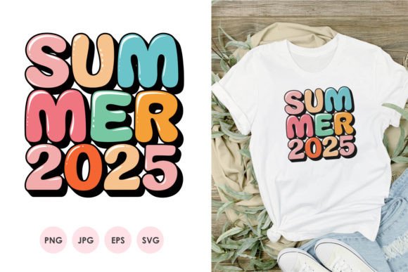 Summer 2025 SVG PNG T-shirt Design: Colorful Playful Typography